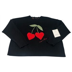 Anthropologie Calligraphie Women’s  Sweater Top Cherry Heart Black  NEW XL